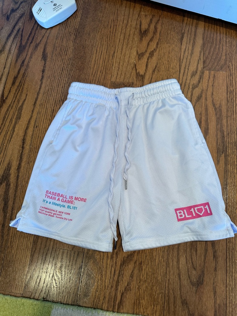 BL101 Kids' White Athletic Mesh Shorts with Pink Accents